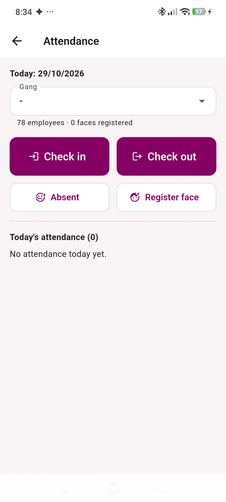 Symphony FieldMate - Face Attendance: Face attendance, Recording location, Attendance records for review