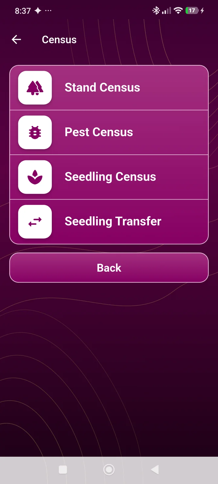 Symphony FieldMate - Census: Tree and pest censuses, Seedling census, Seedling movement records