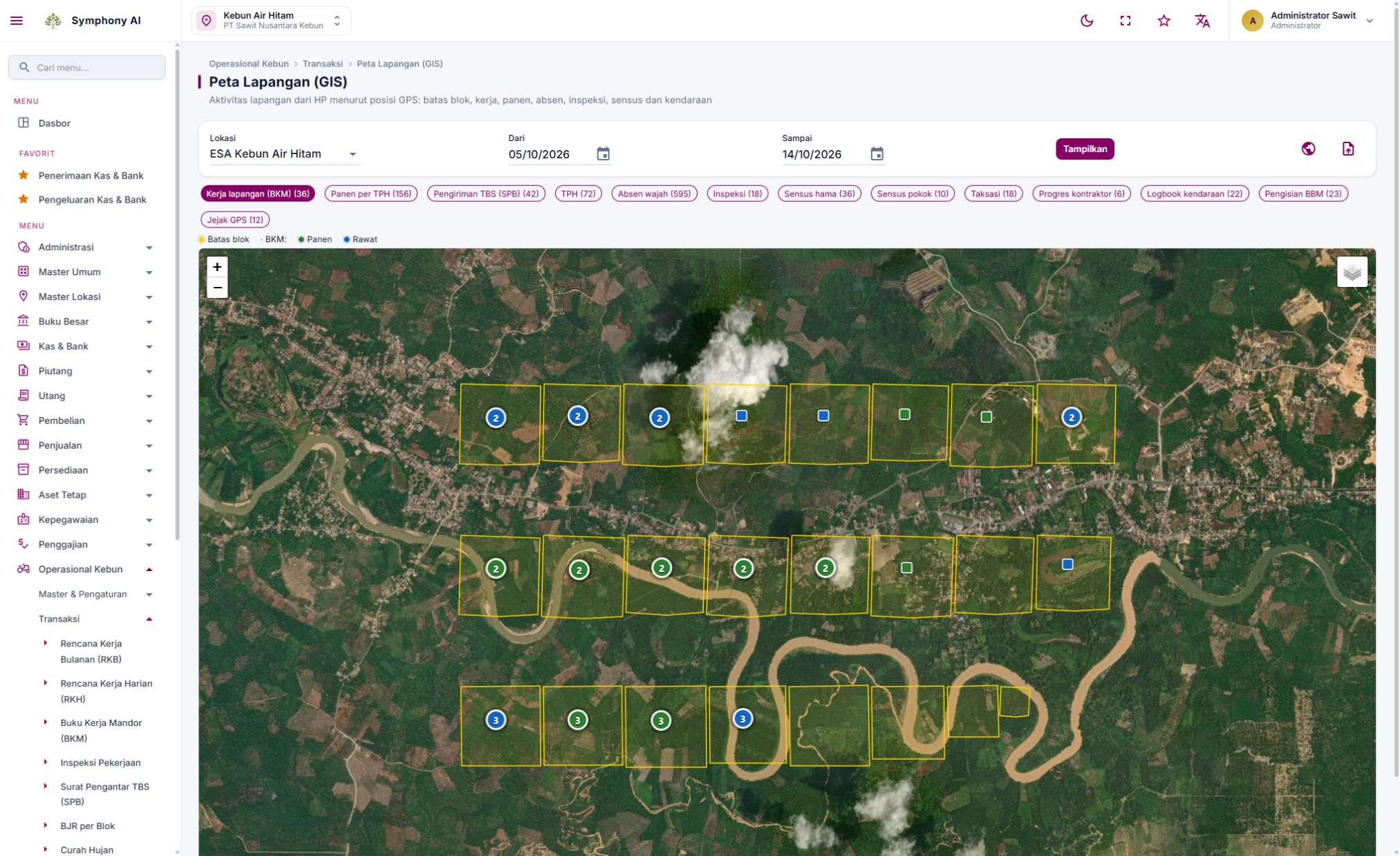 Peta lapangan (GIS) pada aplikasi Symphony AI