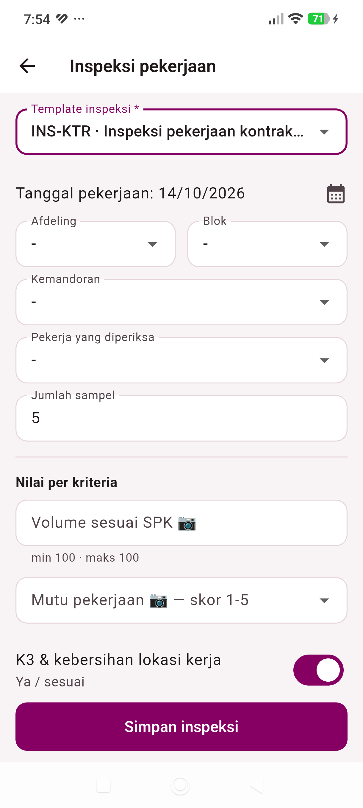 Inspeksi pekerjaan pada aplikasi Symphony Mobile