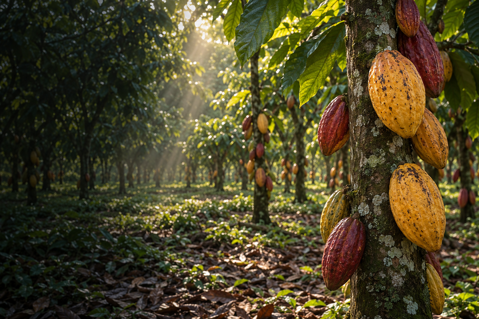 Illustration of a cocoa plantation