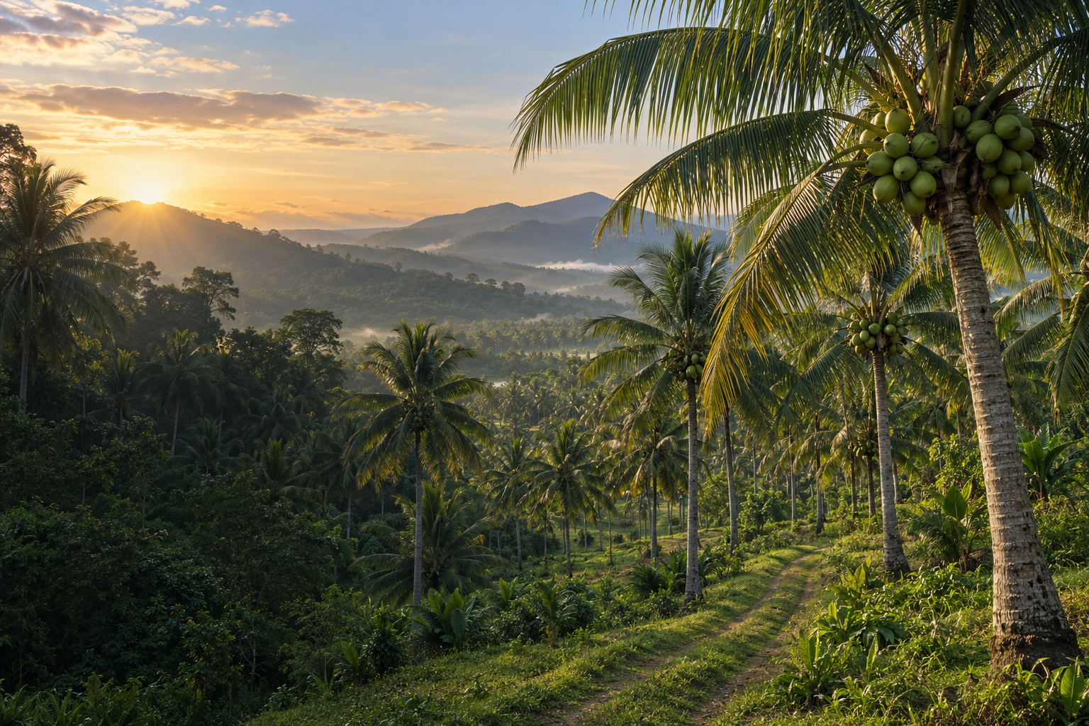 Illustration of a coconut plantation