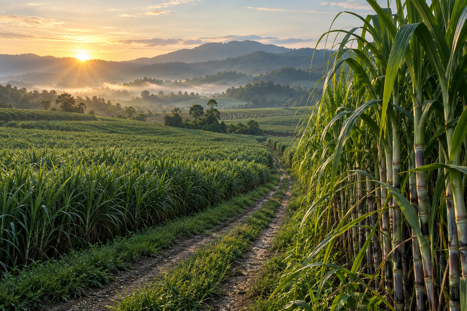 Illustration of a sugarcane plantation