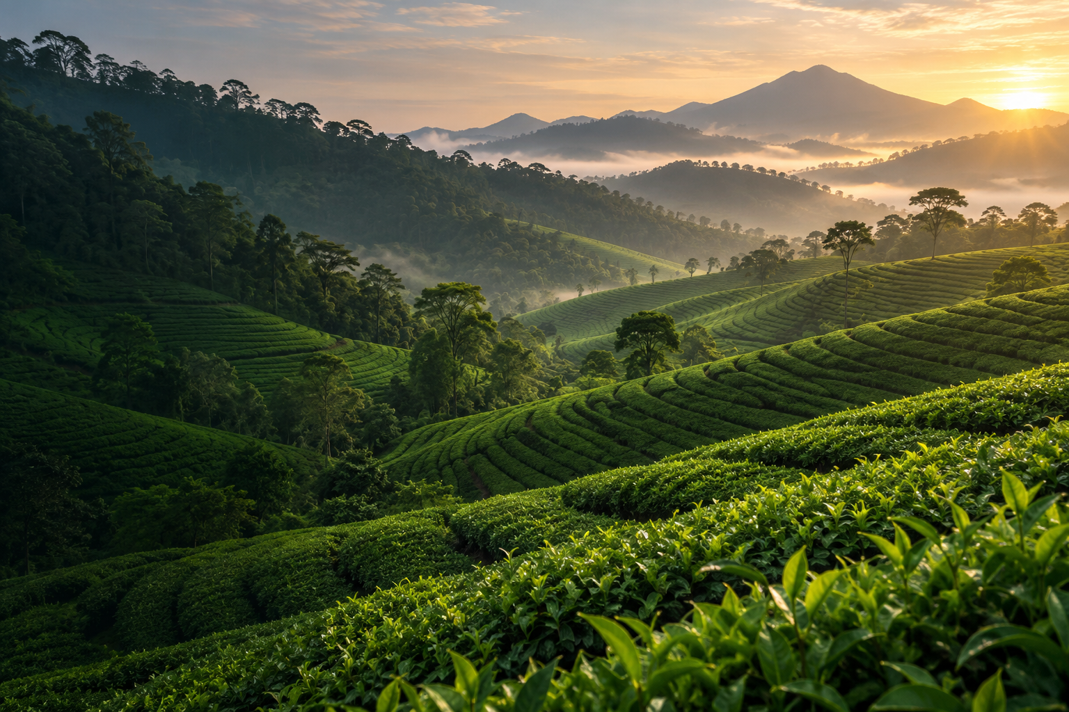 Illustration of a tea plantation